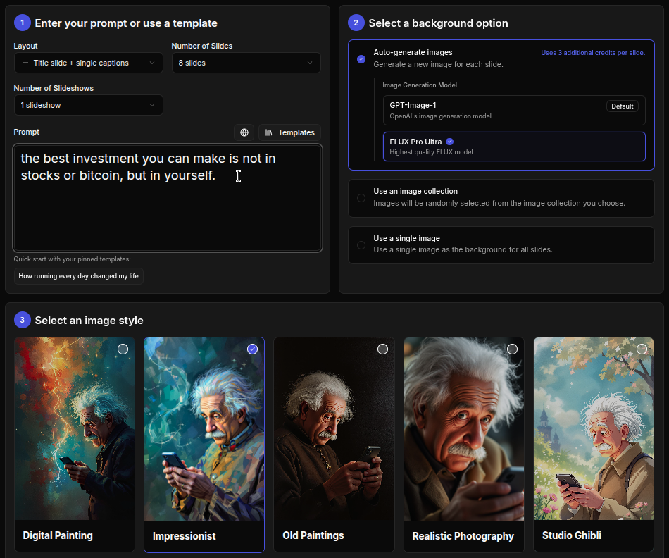 TikTok slideshow generator interface